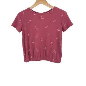 OshKosh Girls Top, Size 14, Mauve, Waffle‎ Knit, Dragonfly Print, Short Sleeve